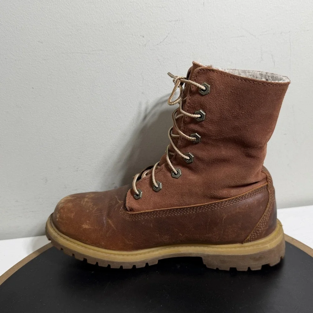 Timberland Boots Men Size 5 Brown Leather Shearling Lined Fold‎ Down Grunge